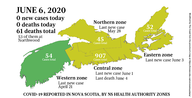 Map of COVID-19 cases in Nova Scotia as of June 6, 2020. - THE COAST