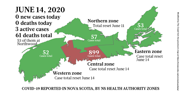 Map of COVID-19 cases in Nova Scotia as of June 14, 2020. - THE COAST