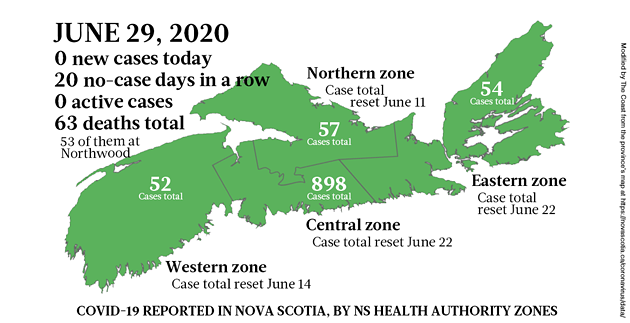 Map of COVID-19 cases in Nova Scotia as of June 29, 2020. - THE COAST