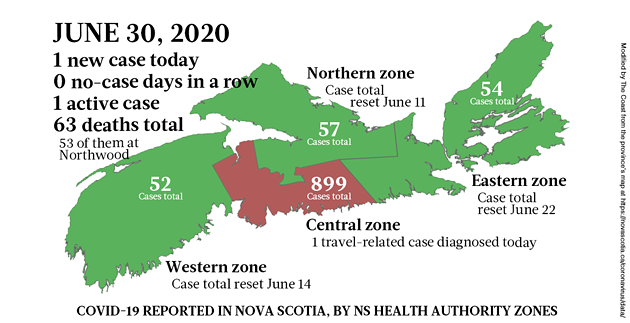 Map of COVID-19 cases in Nova Scotia as of June 30, 2020. - THE COAST