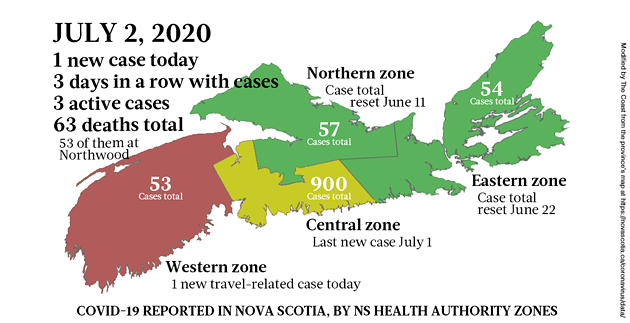 Map of COVID-19 cases in Nova Scotia as of July 2, 2020. - THE COAST