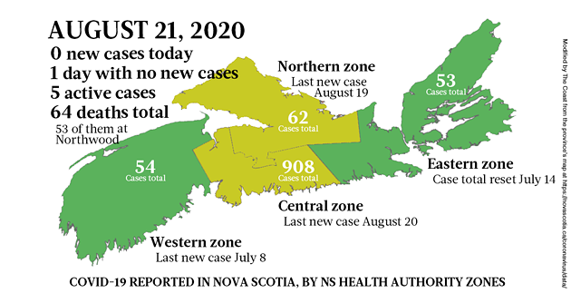 Map of COVID-19 cases reported in Nova Scotia as of August 21, 2020. - THE COAST
