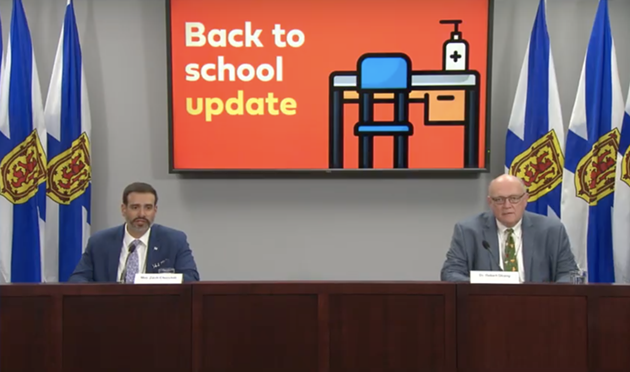 Churchill and Strang fielded questions from reporters about back to school, which is now less than a week away. - NS GOV YOUTUBE
