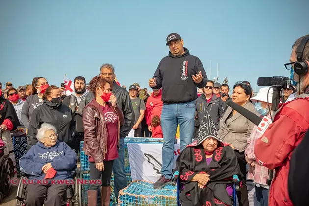 Sipekne’katik Chief Michael Sack and several councillors join in launching the community’s moderate livelihood fishery September 17, 2020. - KU'KU'KWES NEWS, STEPHEN BRAKE