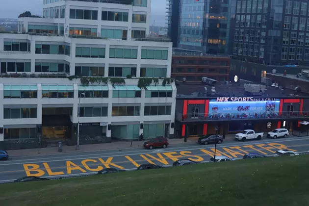 Black Lives Matter was painted along Brunswick Street overnight on September 26, missing the entrance to Halifax Regional Police headquarters by merely a kilometre. - VICTORIA WALTON