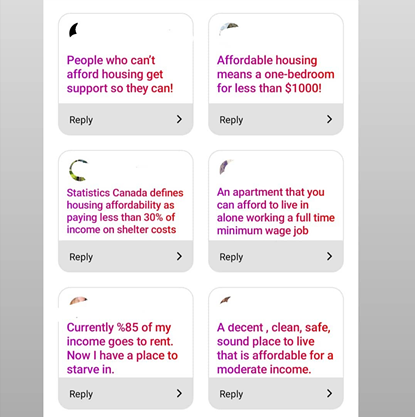 When asked "what does affordable housing mean to you" The Coast followers answered like this. - THE COAST INSTAGRAM - CAORA MCKENNA