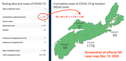 Between the total number of cases on the left, and the numbers on the map at right, Nova Scotia's COVID-19 data site is off by two cases.