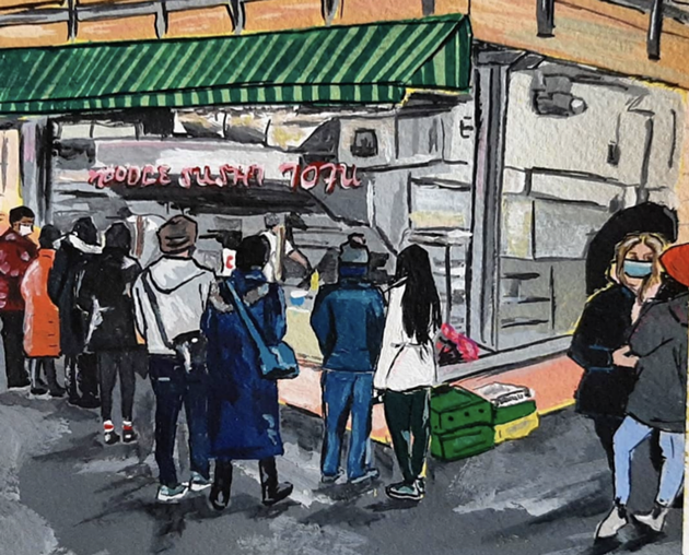 Artist Alyssa Doggett painted a classic Chenpapa scene based on a photo captured by The Coast. - ALYSSA DOGGETT
