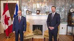 Present, from left: lieutenant governor Arthur J. LeBlanc, physical distancing, premier-to-be Iain Rankin. Absent: masks. - COMMUNICATIONS NOVA SCOTIA