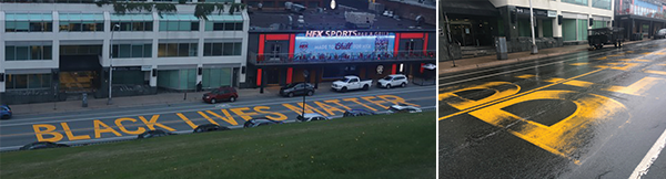 Brunswick Street's Black Lives Matter mural last fall when it was freshly painted, left, and now after months of wear. - THE COAST