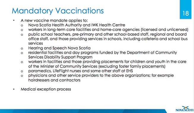 The province has announced a new mandatory vaccine mandate for a number of professions. - COMMUNICATIONS NS