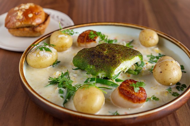 Drift’s take on the Nova Scotian classic hodge podge brings together haddock, clams and scallops with fresh root vegetables and wax beans in a creamy, comforting mint green sauce. - SUBMITTED