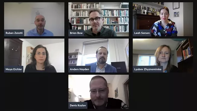 The webcast panel about Ukraine featured professors from Halifax universities Dalhousie, Mount Saint Vincent and Saint Mary's. - SCREENSHOT