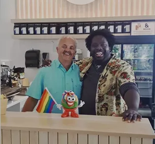 Jesse Nervais (right), founder of Dreadlocks & Kindness and coordinator of the Rainbow Bagel Campaign, and Dave Rideout (left), CEO of MetroWorks, Stone Hearth Bakery and The Ampersand Cafes. - CONTRIBUTED