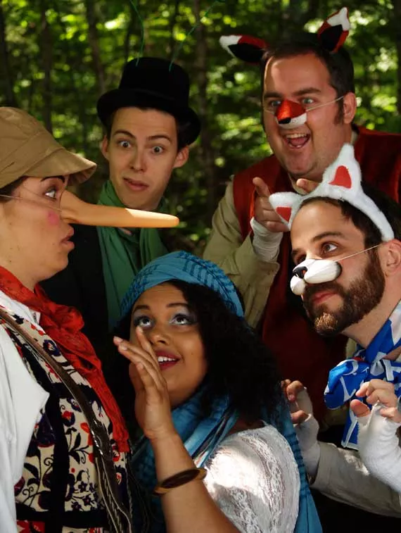 Melissa MacGougan as "Pinocchio", Peter Sarty as "Jimmy The Cricket", Madeleine Tench as "Stella Blumt", Tom Gordon Smith as "The Fox", and Dan Bray as "The Cat". - JESSE MACLEAN.