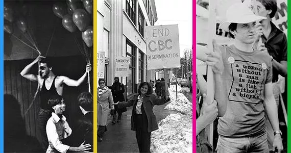 Left to right: The Night They Raided Truxx play inside The Turret; Mary Ann Mancini at the 1977 CBC protest; Robin Metcalfe in 1976. - THE COAST