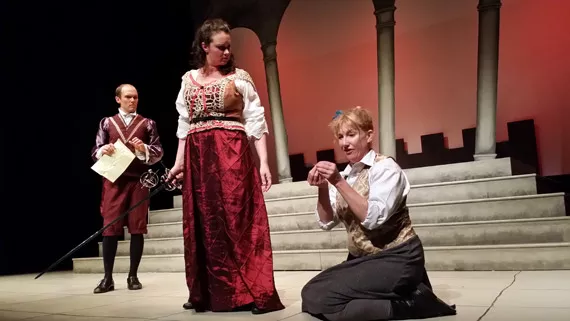 James MacLean, Emma Slipp and Jackie Torrens in Goodnight Desdemona (Good Morning Juliet). - RENA KOSSATZ