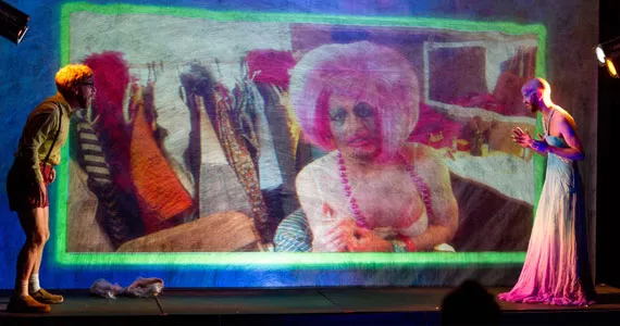 Live-action characters Abel K. Suckizone (Richie Wilcox, left) and Princess Edward (Aaron Collier) are joined by projected performers during the show.