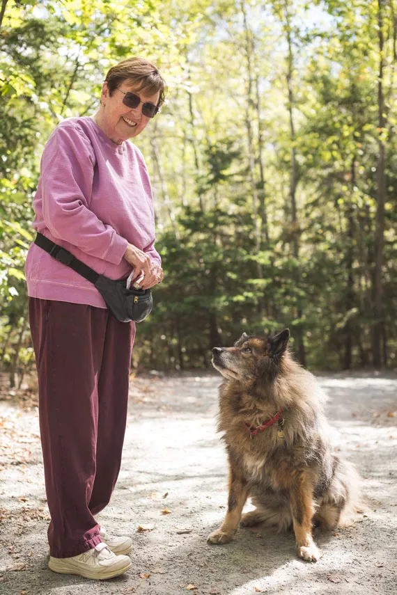 Teddy, the 14-year-old mix at Shubie Park, was adopted by owner Gerry from a Kansas City shelter: “Her ears go back when the camera comes out.” - DYLAN CHEW