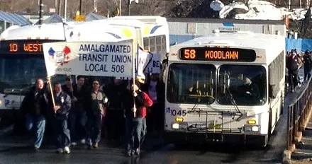 Members of the Amalgamated Transit Union protesting just before the last transit strike in 2012.