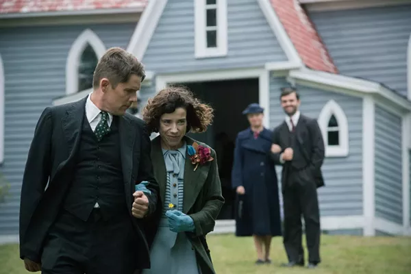 Sally Hawkins portrays Maud Lewis, while Ethan Hawke plays her (terrible, abusive) husband. - VIA IMDB