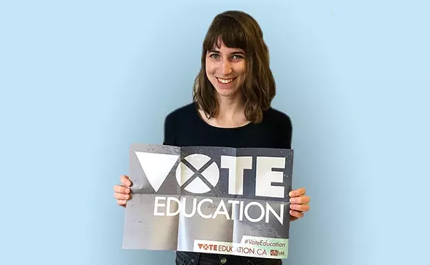 Laura Cutmore is a (paid) intern at the Canadian Federation of Students-Nova Scotia. She’s also a graduate student at Dalhousie University, co-director of the Dalhousie Student Union Sustainability Office and an organizer with Divest Dal. Find out more about the #VoteEducation campaign at voteeducation.ca and get updates through @cfsns on Twitter, Facebook - and Instagram. - SUBMITTED