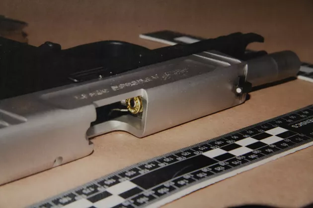 The 9mm handgun entered into evidence. - KIERAN LEAVITT