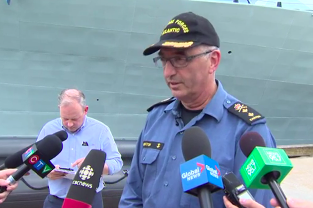 Rear admiral John Newton speaking to reporters on Tuesday at the Halifax Dockyards. - SCREENSHOT FROM GLOBAL NEWS