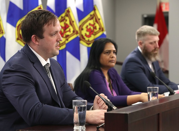 At the day hospital announcement, from left: Brian Comer, minister responsible for the office of addictions and mental health; Doctor Sanjana Sridharan, head of acute consultation and emergency psychiatry, mental health and addictions program, Nova Scotia Health; and Matt White, Central zone program leader, acute care and crisis support, mental health and addictions.