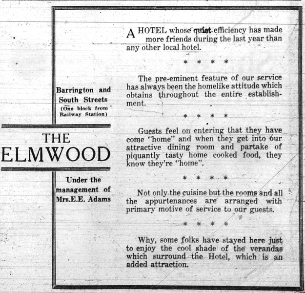 A newspaper ad for the former Elmwood Hotel. - NOVA SCOTIA ARCHIVES