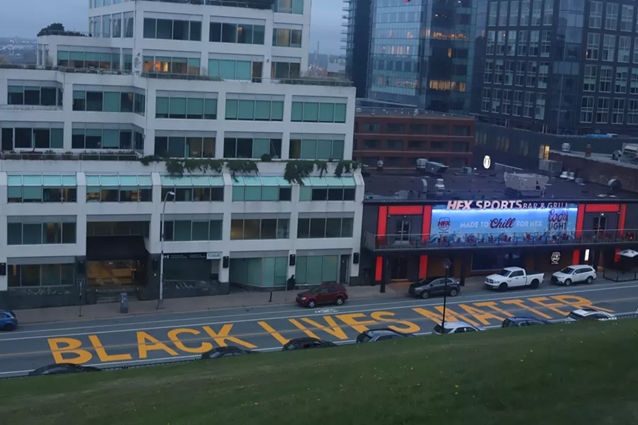 Black Lives Matter was painted along Brunswick Street overnight on September 26, missing the entrance to Halifax Regional Police headquarters by merely a kilometre. - VICTORIA WALTON