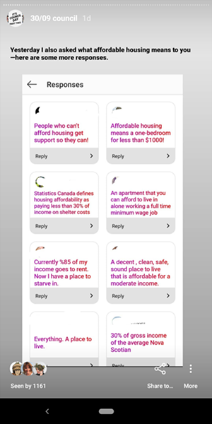 When asked "what does affordable housing mean to you" The Coast followers answered like this. - THE COAST INSTAGRAM - CAORA MCKENNA