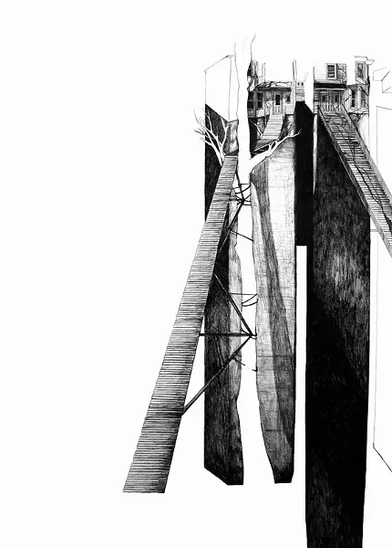 Detail of ink on paper image from the 2010 series Stay as you were when you had left, measuring - 55.8 by 86.36cm. - COURTESY OF THE ARTIST