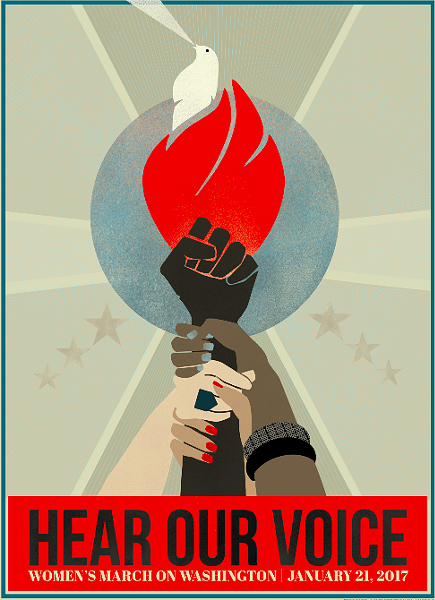 “Hear our voice,” a poster for Saturday's event designed by Liza Donovan. - LIZA DONOVAN