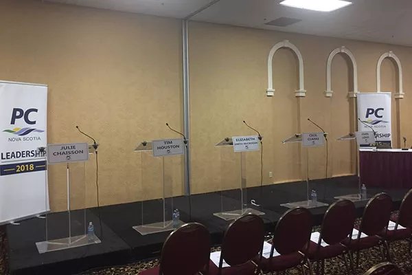 Empty podiums at the last Tory leadership debate earlier this month. Jennifer Searle is a PhD student and registered nurse who practices within the mental healthcare system and Dalhousie School of Nursing as a clinical educator. - VIA FACEBOOK