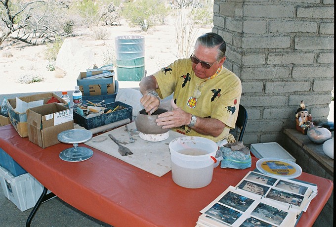 John Guerin demonstrates traditional Native American pottery making techniques at Vista del Rio.