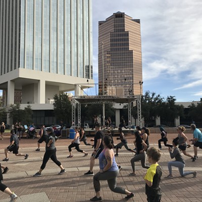 Fitness class taking place in Jacome Plaza