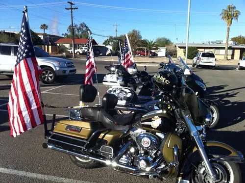 Motorcycles are parked outside of University Medical Center. A group of VFW motorcycle riders volunteered to escort the ambulance carrying Rep. Gabrielle Giffords to Davis-Monthan Air Force Base this morning, as she is transferred to a rehabilitation facility in Houston. The congresswoman rode with this group in May 2009, when they escorted the remains of Civil War-era veterans from Tucson to Sierra Vista. Motorcycles are parked outside of University Medical Center. A group of VFW motorcycle riders volunteered to escort the ambulance carrying Rep. Gabrielle Giffords to Davis-Monthan Air Force Base this morning, as she is transferred to a rehabilitation facility in Houston. The congresswoman rode with this group in May 2009, when they escorted the remains of Civil War-era veterans from Tucson to Sierra Vista.
