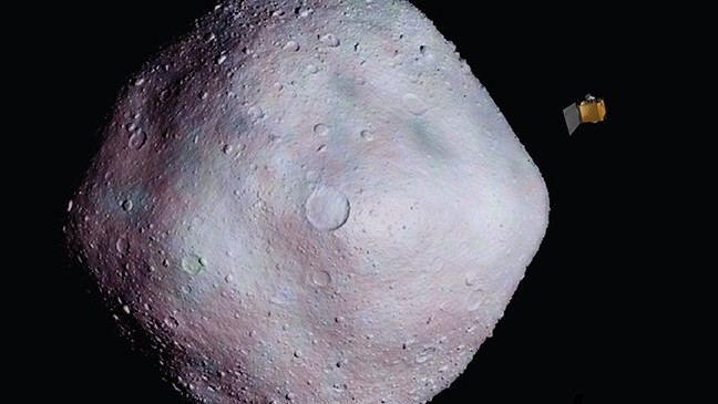 Illustration of OSIRIS-REx orbiting Bennu
