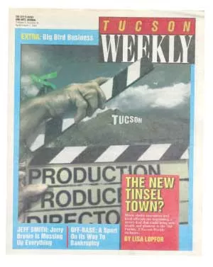 Our first April Fool's prank! The Weekly uncovers a hush-hush deal for Hollywood studios to move to Tucson: Local contractors are expected to engage in fierce bidding over the contracts to build studios and exotic sets for the first wave of films. Perhaps the biggest prize will be the contract for director Oliver Stone's Tiananmen Square, which will require the building of an exact duplicate of downtown Beijing. ... Additional sets include the surface of the planet Mercury, the city of Los Angeles in the 27th century, giant ice rinks and a functional volcano. Tracts of desert land would be converted to tropical rainforest, and riparian areas to the northeast would be landscaped to reproduce a Sahara-like setting. -- April 1, 1992
