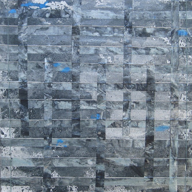 Cropped photo of “Again, Falling Blue (for Agnes M),” by C.J. Shane, mixed media, 2015.