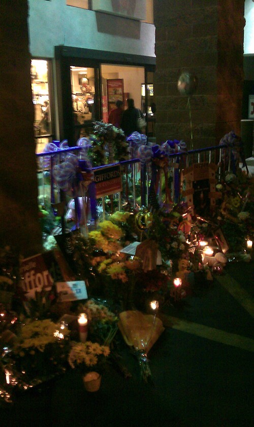 The memorial in front of the Safeway at Ina and Oracle roads, Saturday, Jan. 15.