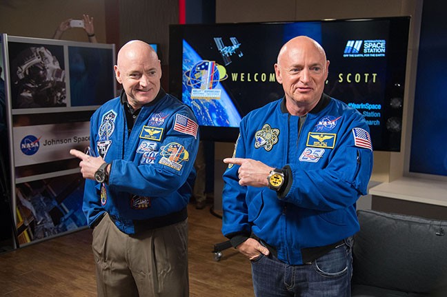 Idenitcal twins Scott, right, and Mark Kelly were the test subjects for a NASA study on how long periods of spaceflight affect the human body, with Mark on Earth while Scott spent almost a year in the International Space Station in 2015.