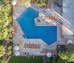 The uniquely-shaped Doubletree pool, which had multiple safety concerns. - COURTESY PHOTO