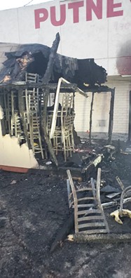 Damage to the storage-shed at Putney's Sports Bar and Grill after Tuesday morning's suspected arson fire. - FERNANDO GOMEZ