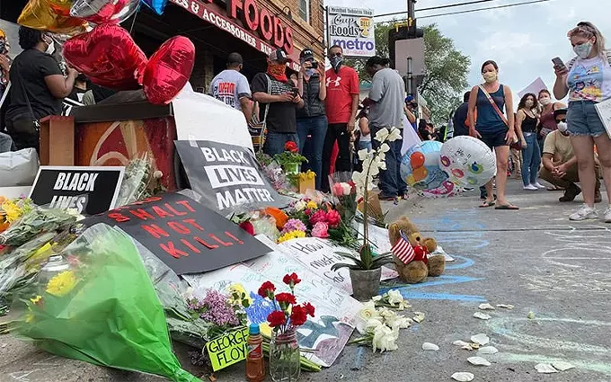 A memorial to George Floyd outside the Minneapolis store where he died May 25. The deaths of Black Americans at the hands of police have prompted calls for greater equity and inclusion in corporate America, and some businesses are examining health disparities. - LORIE SHAULL/CREATIVE COMMONS