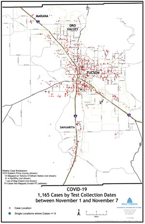 1,165 COVID-19 cases were reported in Pima County from Nov. 1-7. - NOVEMBER 10, 2020 - COVID-19 INFECTIONS IN PIMA COUNTY - UPDATE