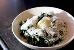 Kale salad ($12) with pecorino, 64 degree poached egg, croutons and a lemon vinaigrette - HEATHER HOCH