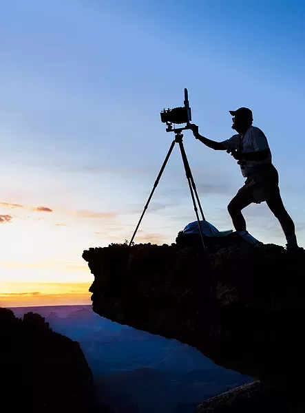 Photographer Jack Dykinga Photographs near the Sinking Ship on the Grand Canyon’s South Rim at Sunset 2009 - JACK DYKINGA