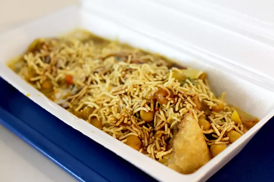 Samosa serves with chana chat is a filling alternative to a samosa side dish. - HEATHER HOCH